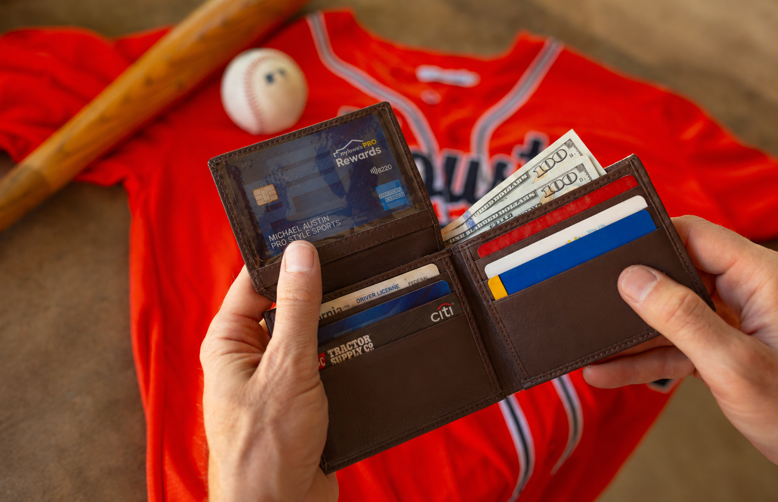 Brown Leather Baseball Wallet