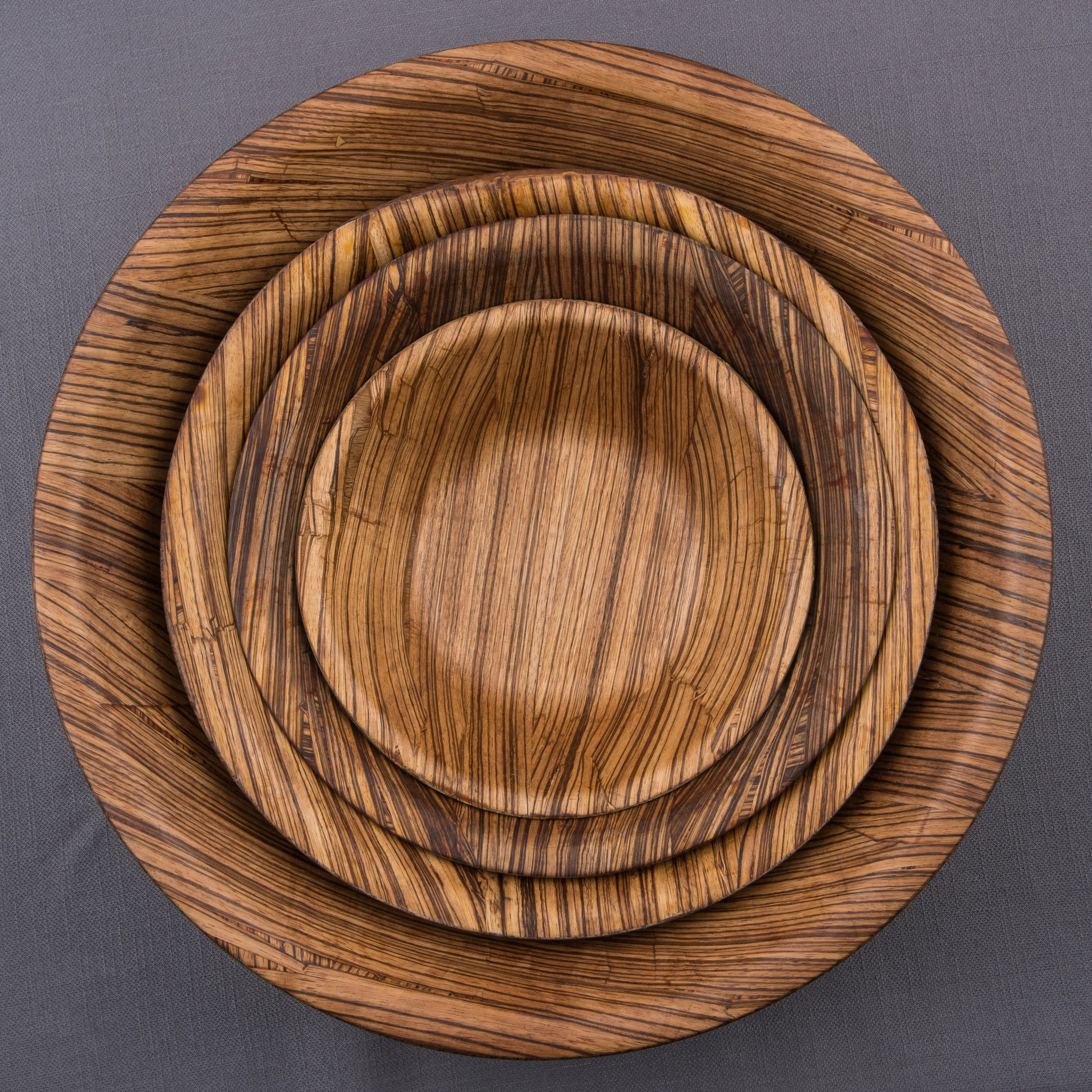 Zebra Hardwood Tapered Bowls (8"x5", 14"X4", 12"X3.5", 9.5"X2.5")