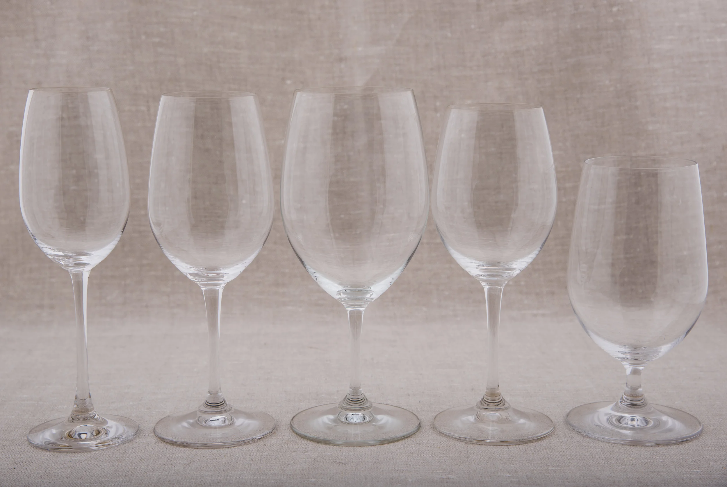 Riedel - Champagne Flue (8 oz), Chardonnay (12.75 oz), Cabernet/Merlot (21.5 oz), All-Purpose (13 oz), Beer & Water (17.5 oz)