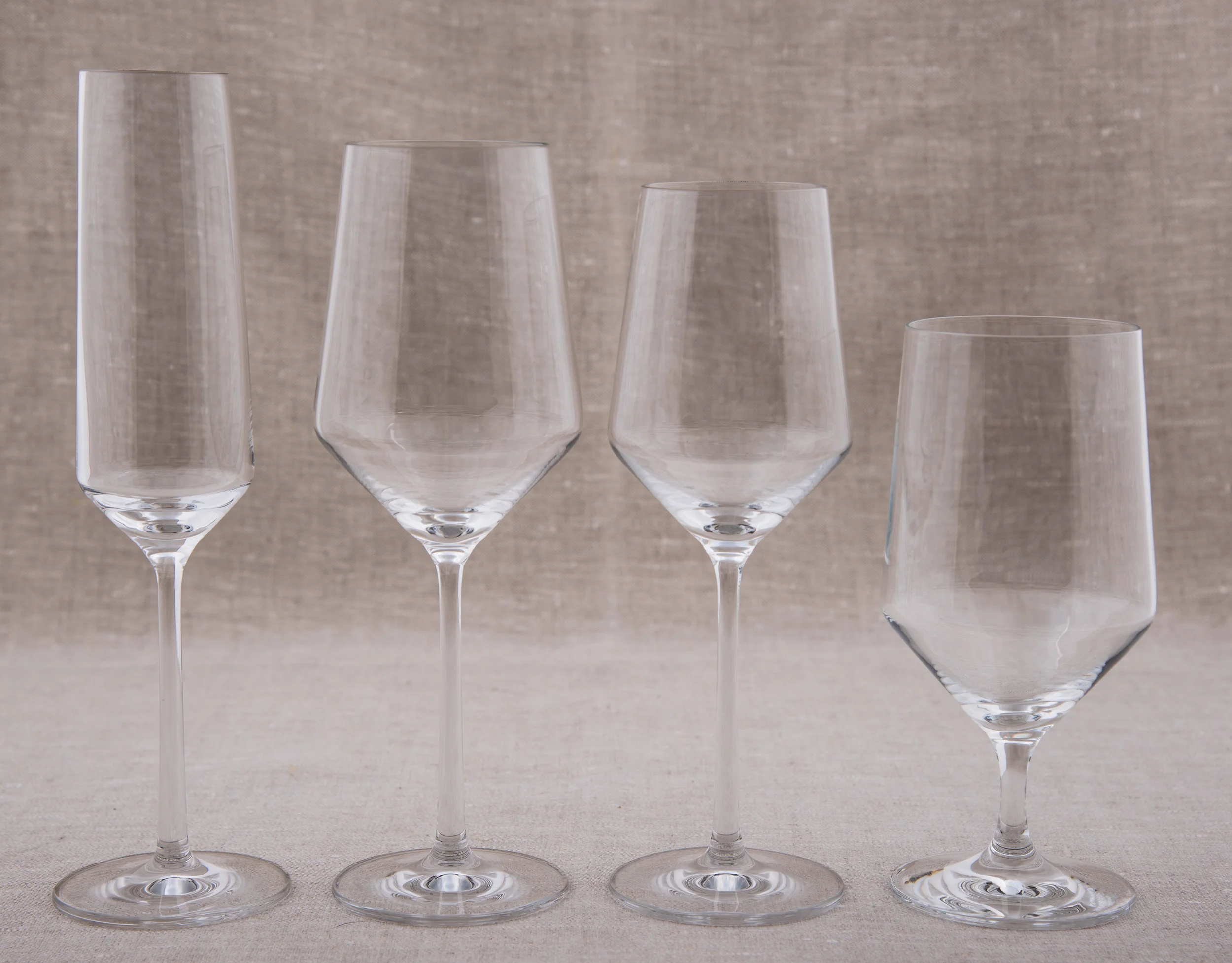 Pure - Champagne Flute (7.1 oz), All-Purpose Wine (13.8 oz), White Wine (10 oz), Water Goblet (15.2 oz)