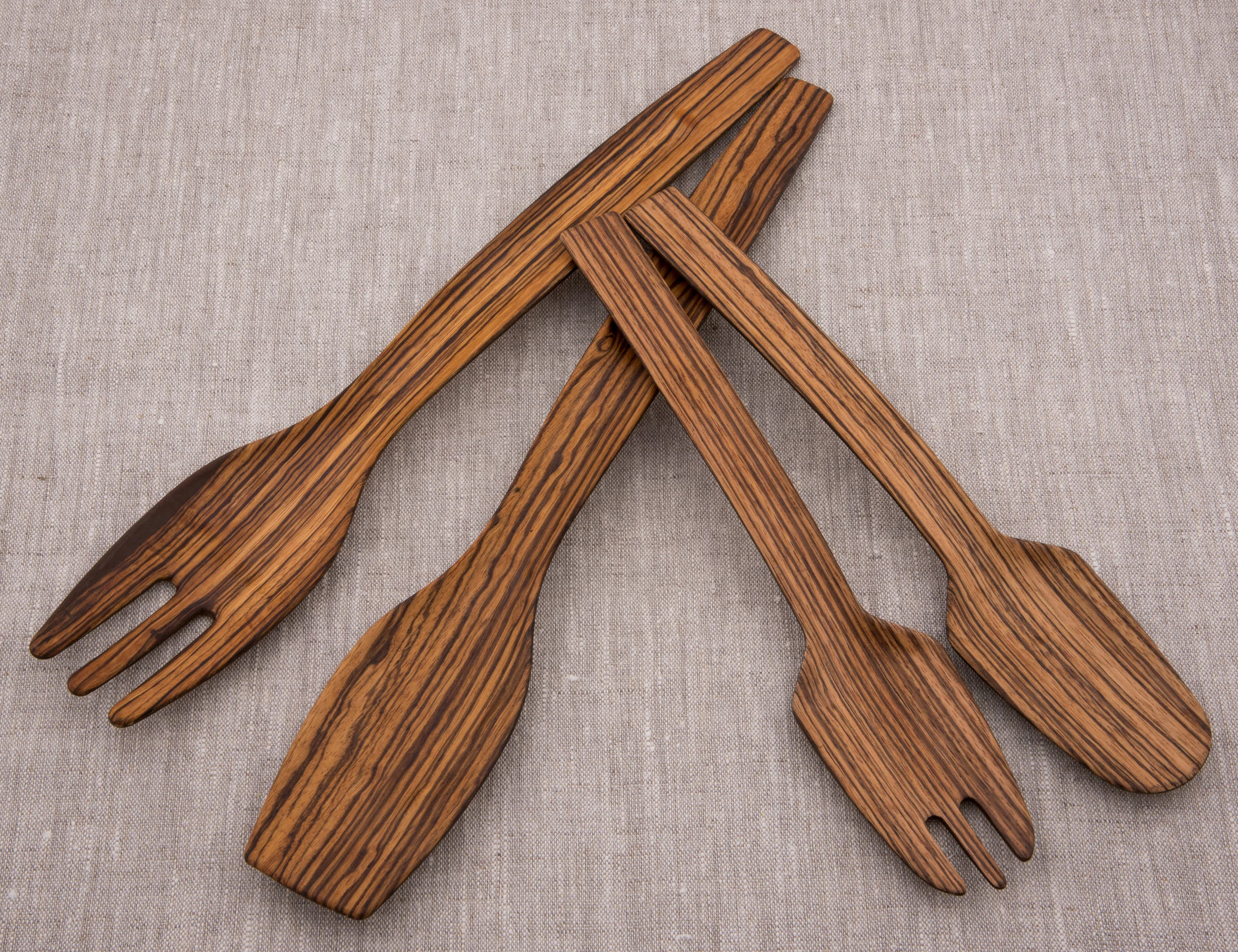   Zebra Hardwood Serving Fork &amp; Spoon  (11" or 14.25") 