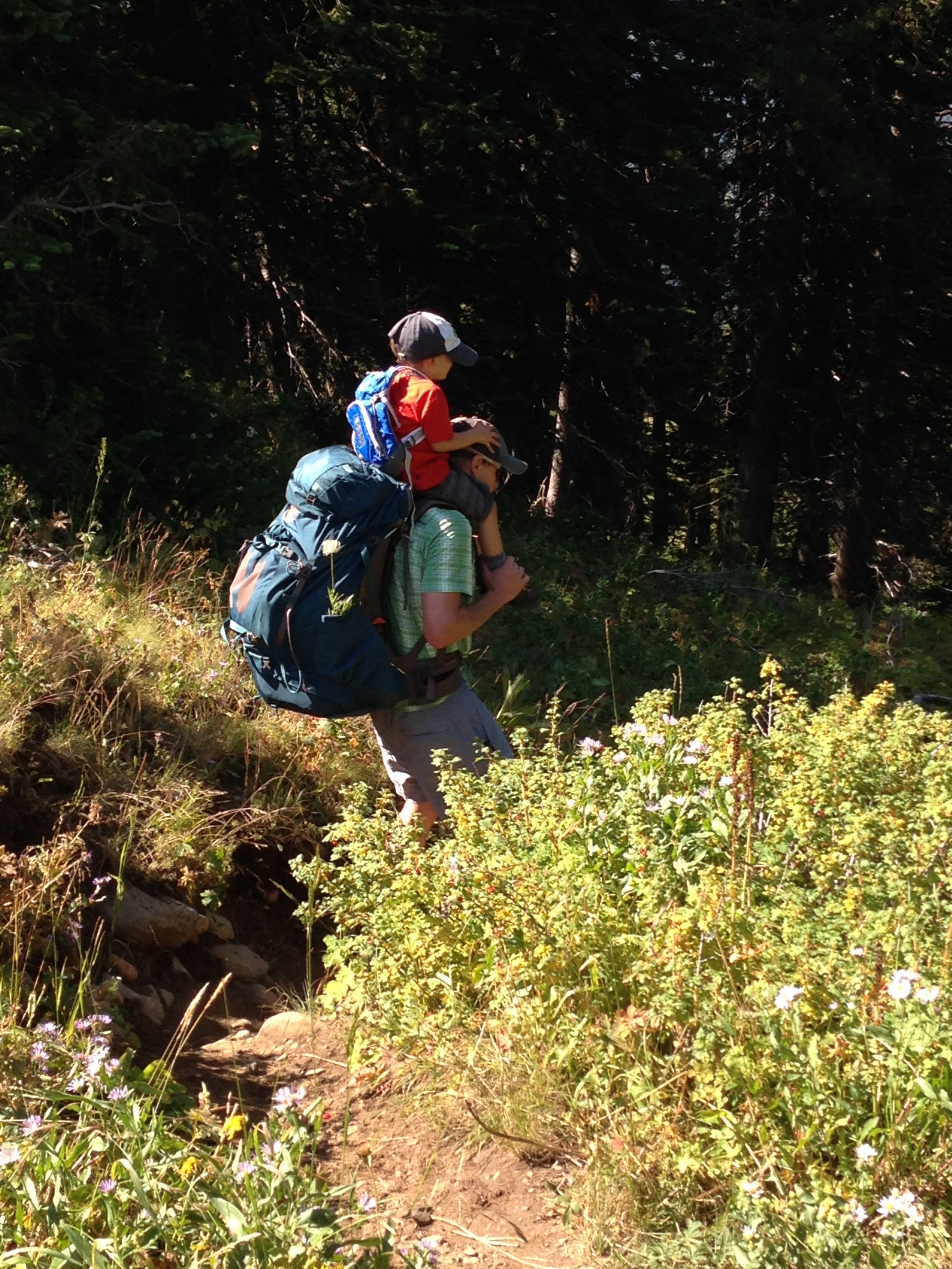 On the trail with Sawyer (who LOVES to hike and climb mountains with his dad). 