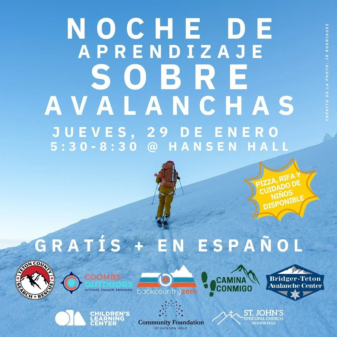&iexcl;La Noche de aprendizaje sobre avalanchas ser&aacute; el jueves, 29 de enero!

&Uacute;nanse a nosotros en Hansen Hall a las 5:30pm para aprender los b&aacute;sicos del conocimiento esencial para evitar accidentes con avalanches por expertos lo