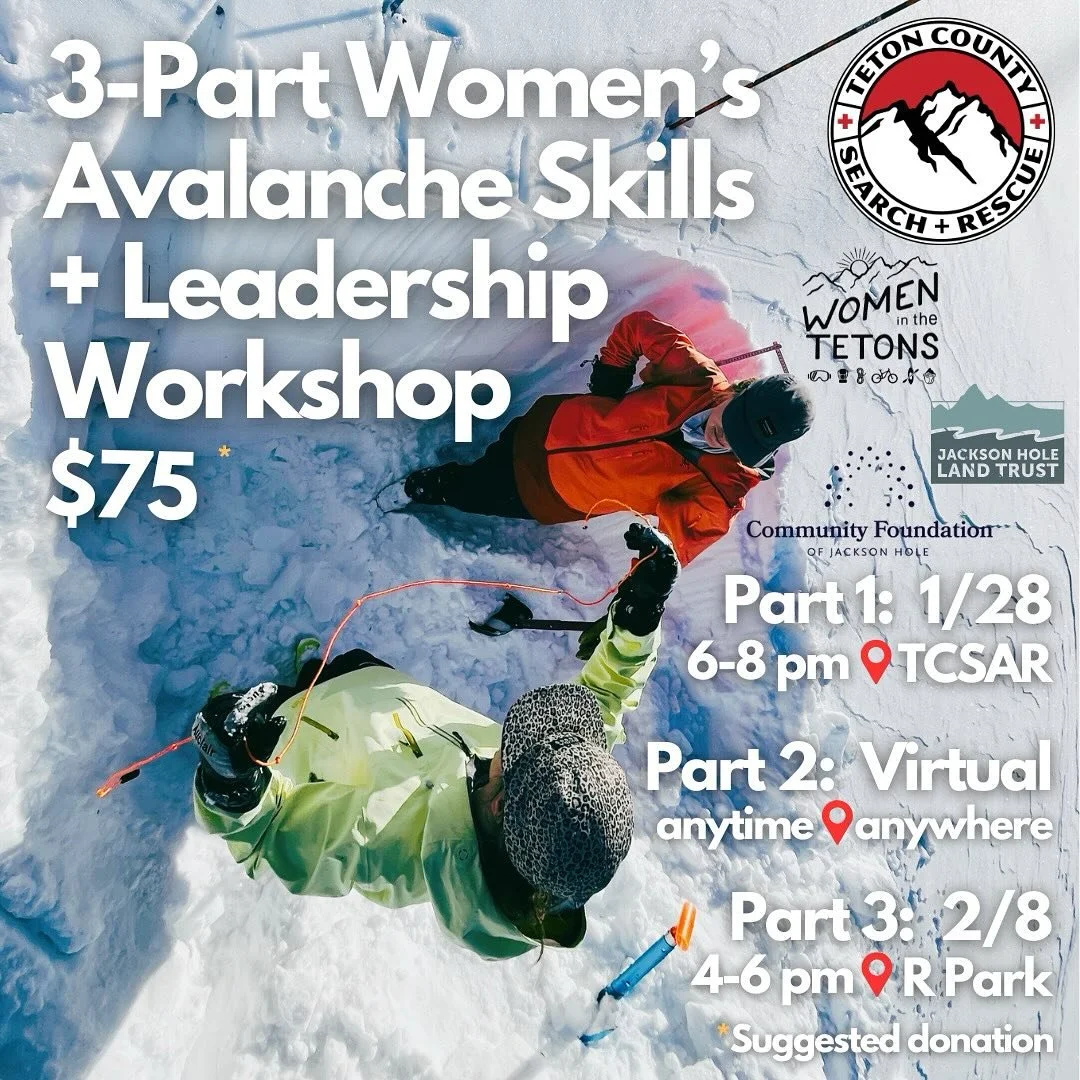 One of our fan favorite programs is back for its 3rd year, with a few fun tweaks!

LADIES: Thanks to support from @womeninthetetons, @cfjacksonhole, @jhlandtrust and 10 stellar female avy professionals, we bring you a 3-part workshop to help you lead