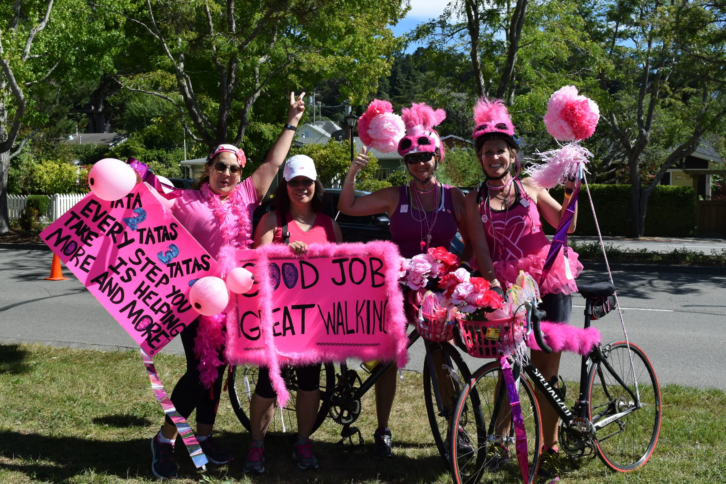 This crazy cheering crew loved their paddles.
