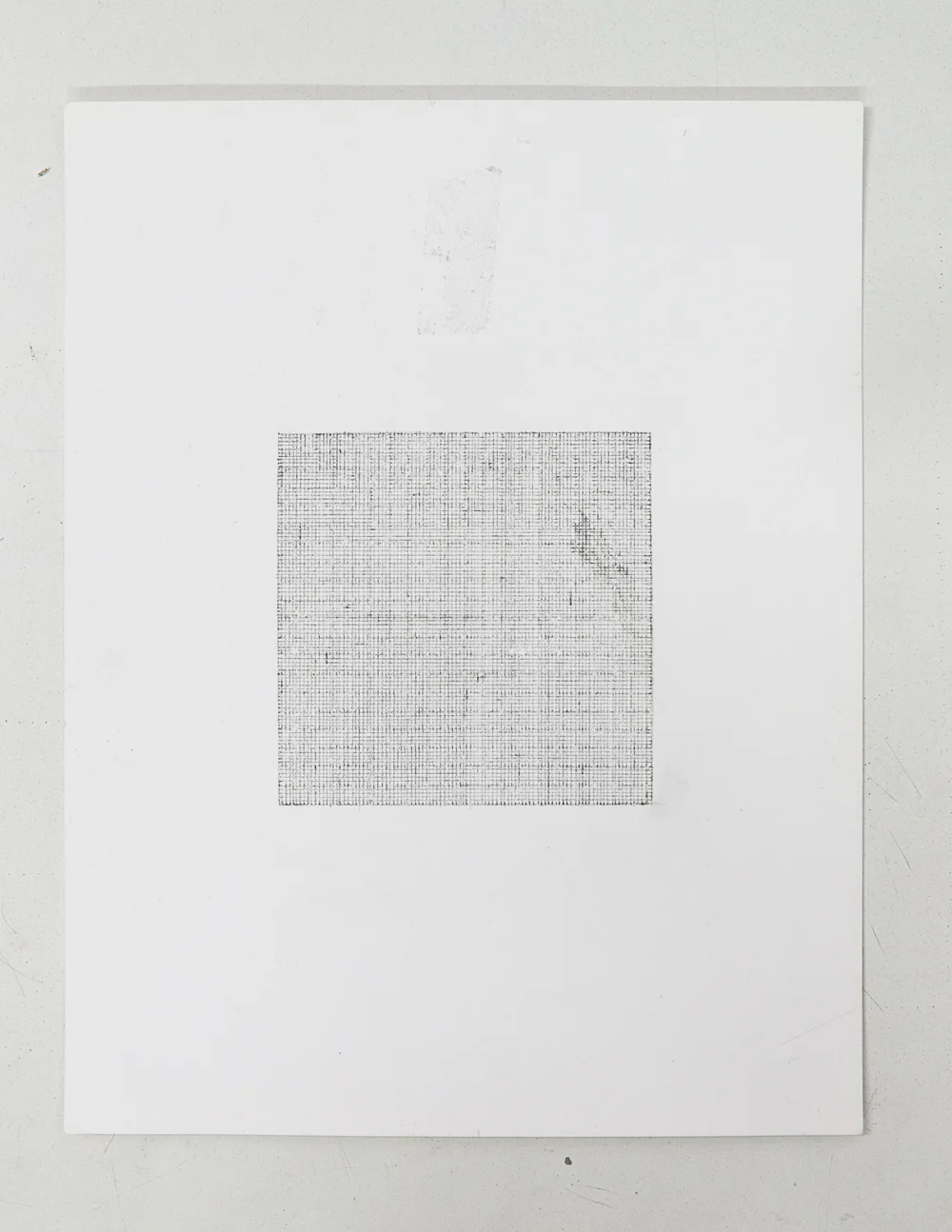 (PRISONTIME/PRISONINME: Transition to Metric) 1mm x 1mm on 10cm x 10cm, 2014 Pencil on semi-matte inkjet fiber paper, 8.5 in. x 11 in.