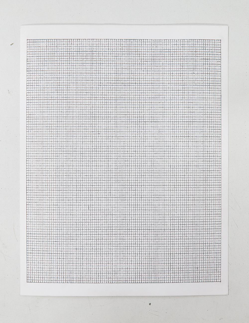 (PRISONTIME/PRISONINME: Transition to Metric) 2mm x 2.5mm on 20cm x 25cm, 2014 Pencil on semi-matte inkjet fiber paper, 8.5 in. x 11 in.