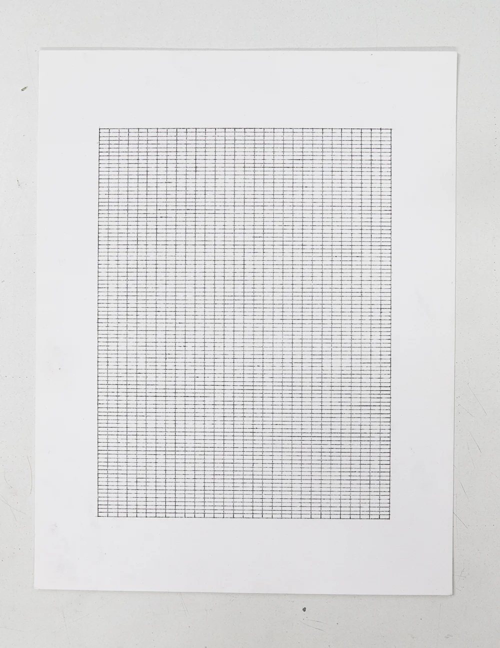 (PRISONTIME/PRISONINME: Transition to Metric) 5mm x 2mm on 15cm x 20cm , 2014 Pencil on semi-matte inkjet fiber paper, 8.5 in. x 11 in.