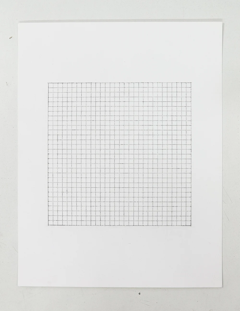 (PRISONTIME/PRISONINME: Transition to Metric) 5mm x 5mm on 15cm x 15cm , 2014 Pencil on semi-matte inkjet fiber paper, 8.5 in. x 11 in.