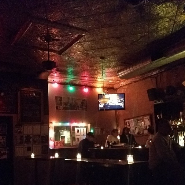 Drinks with friends at Mary's Bar in Brooklyn. Look at the beautiful tin ceiling.