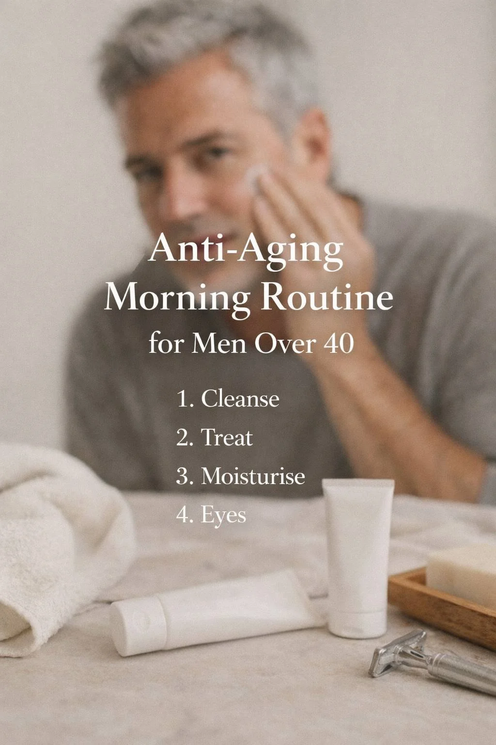 Skincare routine for men over 40, showing a man applying a face cream