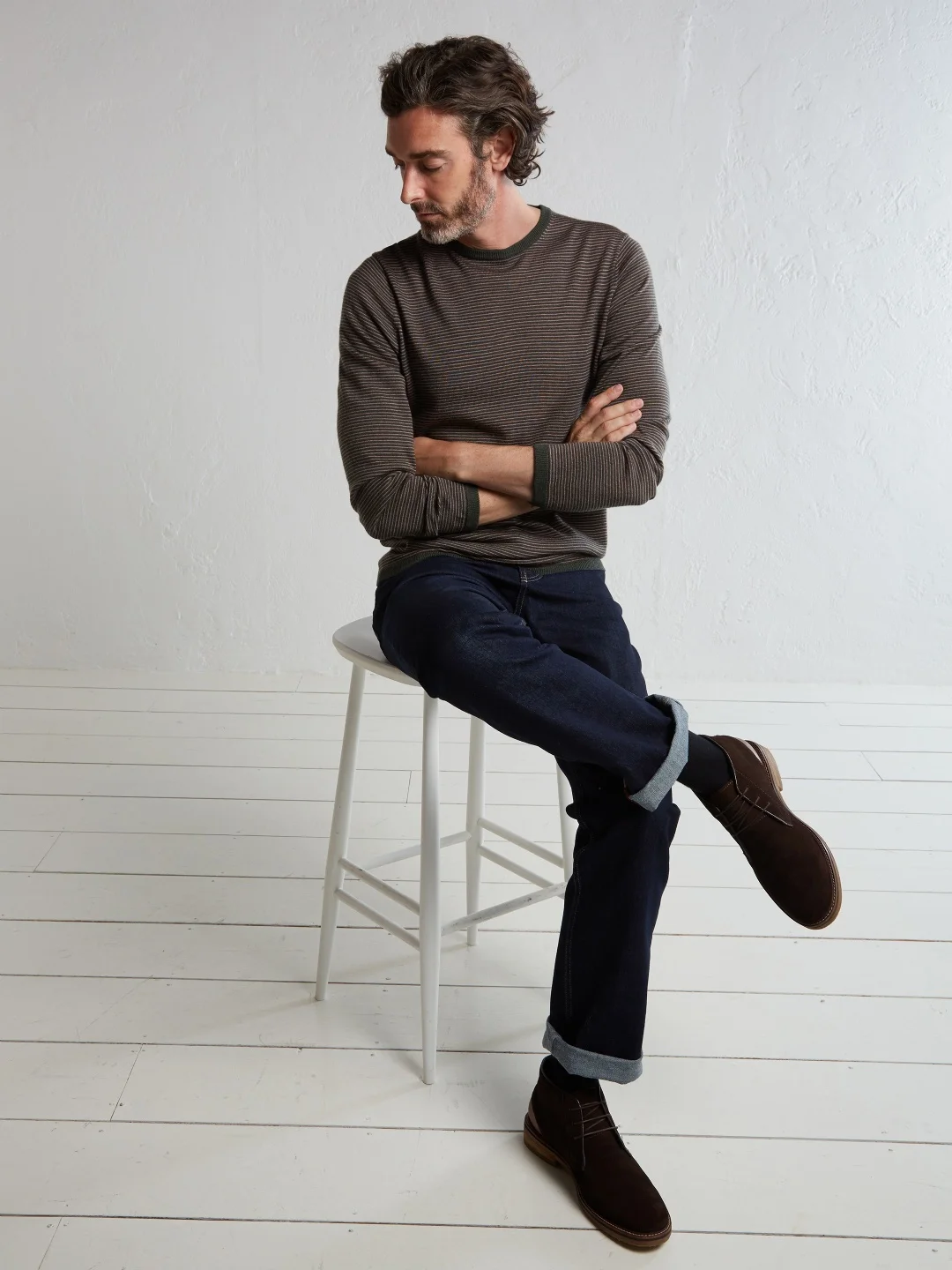 Truffle Stripe Merino Crew: £55.00
