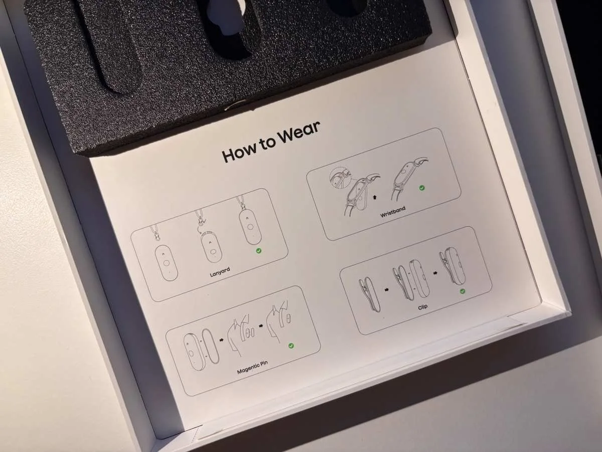 Plaud NotePin S box contents showing wearable accessories