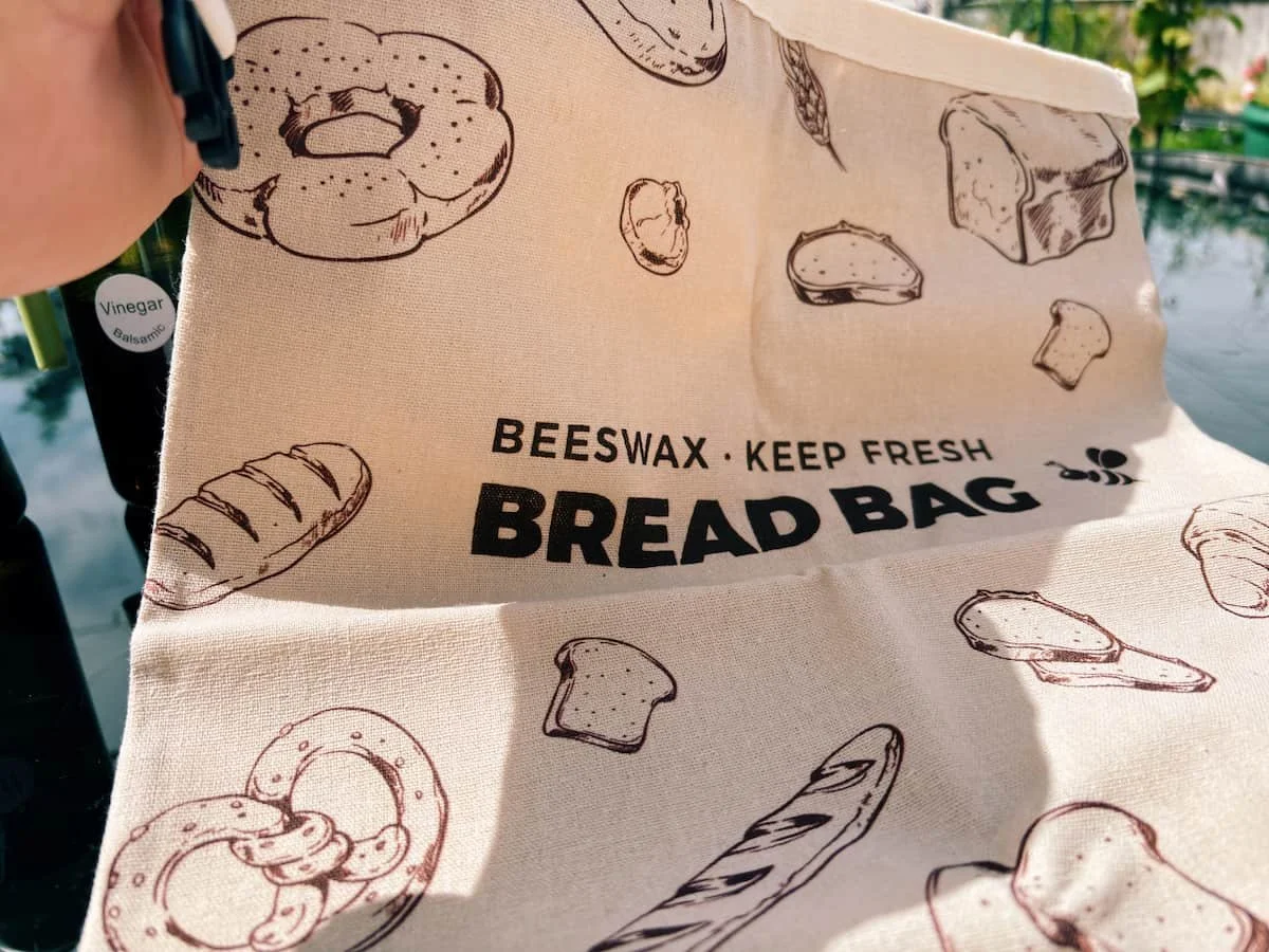 Yarramate beeswax bread bag close-up, designed to keep bread fresh without plastic storage.