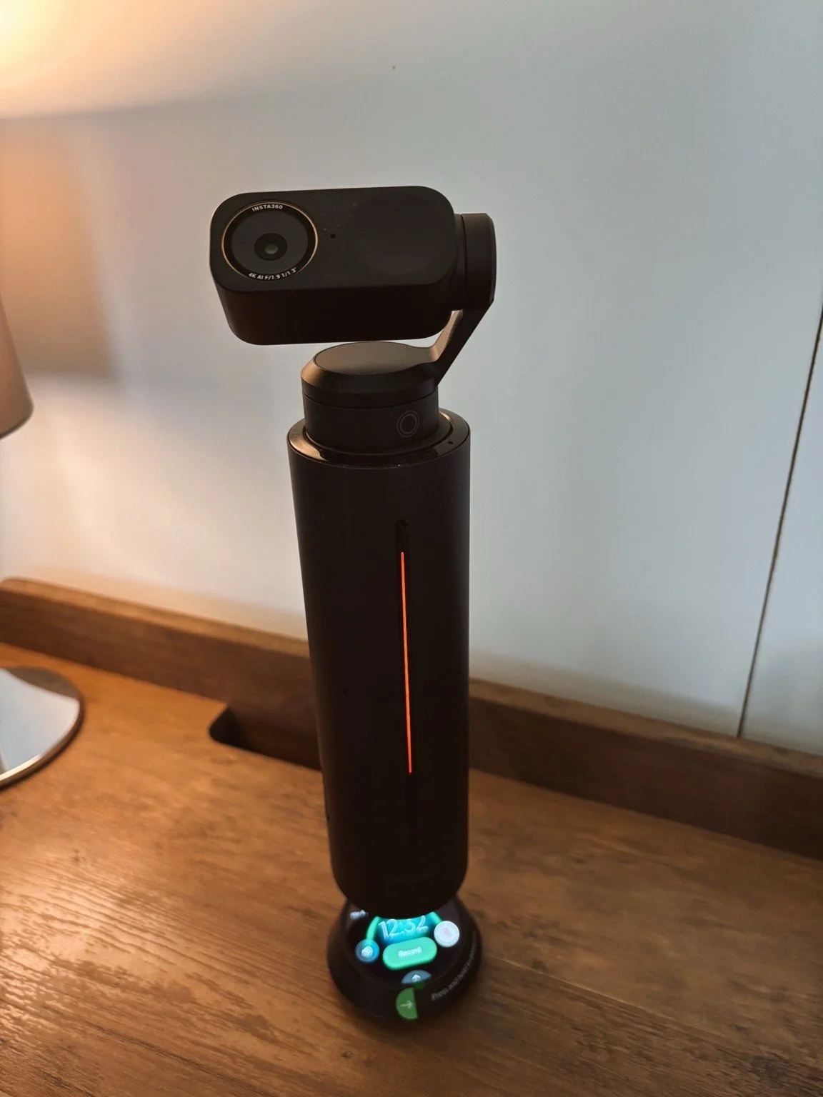 Insta360 Link 2 Pro webcam mounted on Insta360 Flow stand showing AI tracking setup