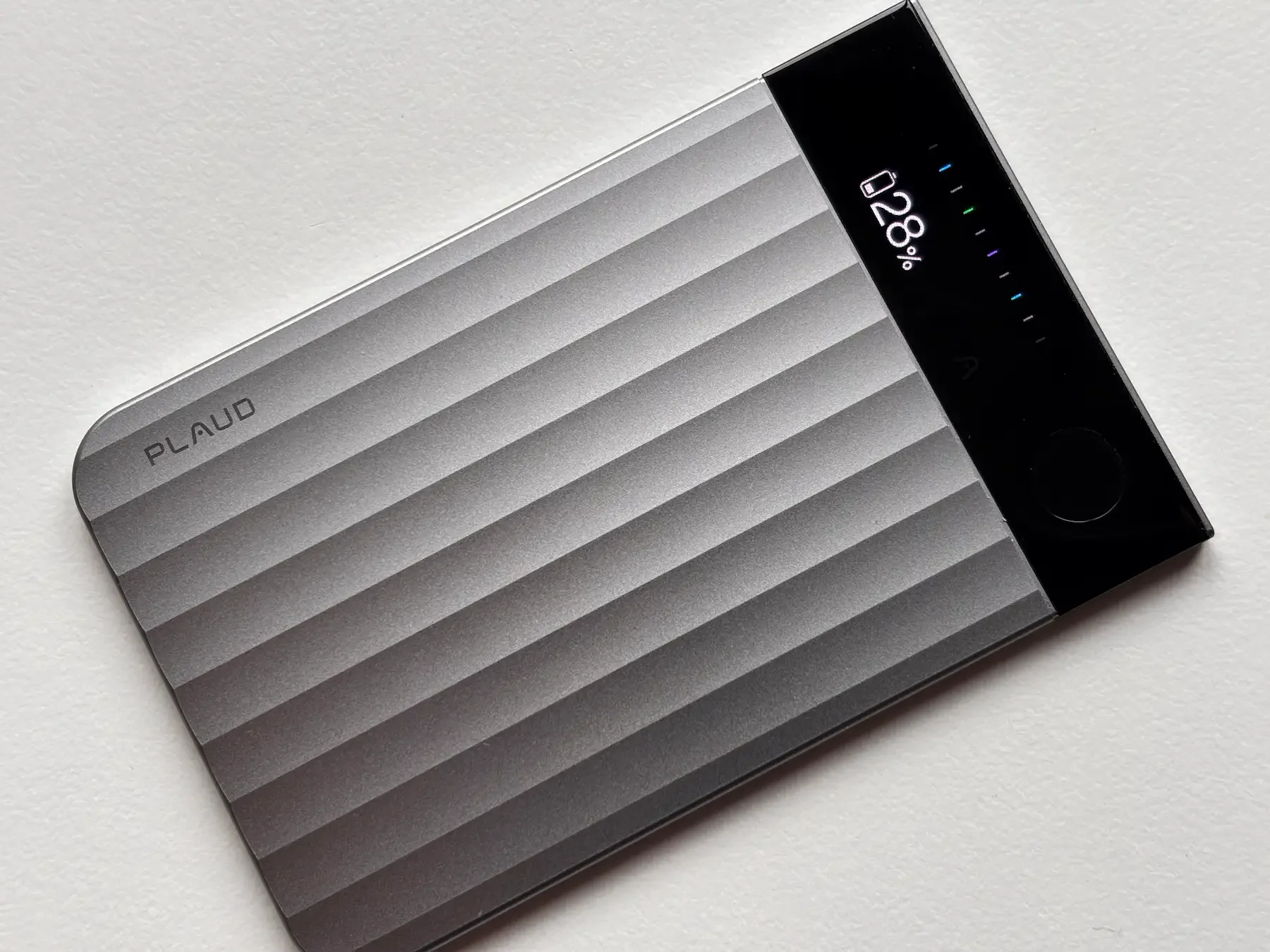 Close-up of the Plaud Note Pro showing its AMOLED display and brushed metal design