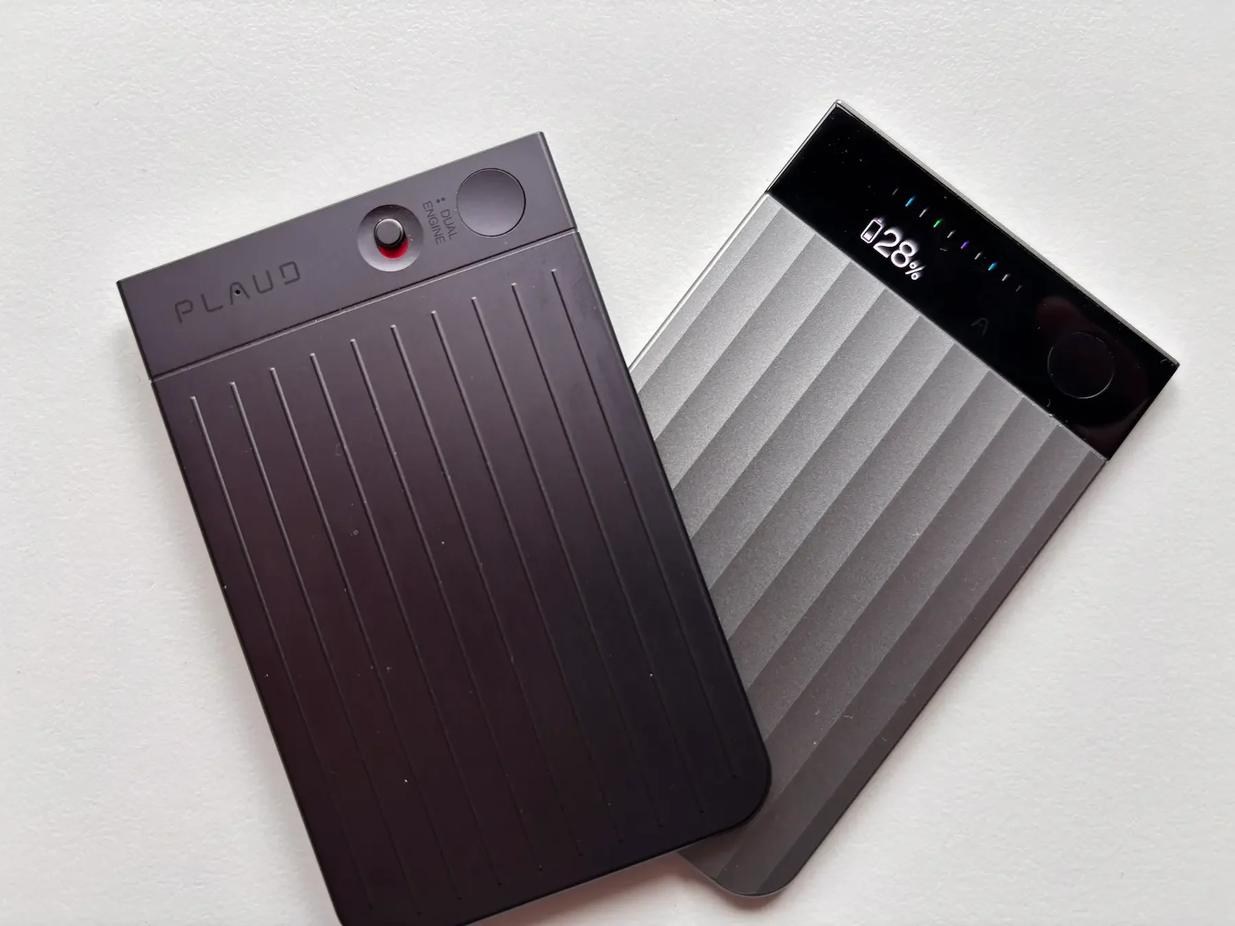 Plaud Note and Plaud Note Pro side by side showing the design difference between both Plaud AI recorders