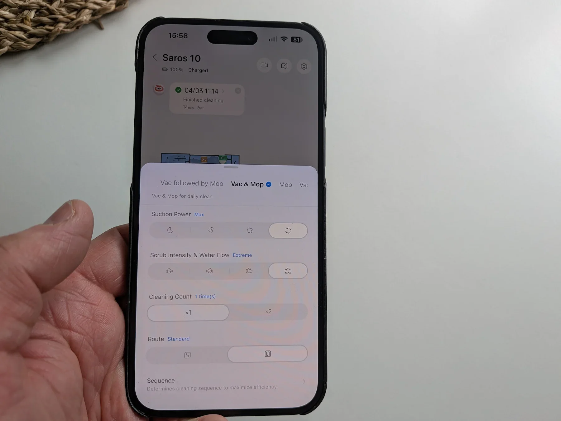 Showing the Roborock App on my iPhone 15 Plus