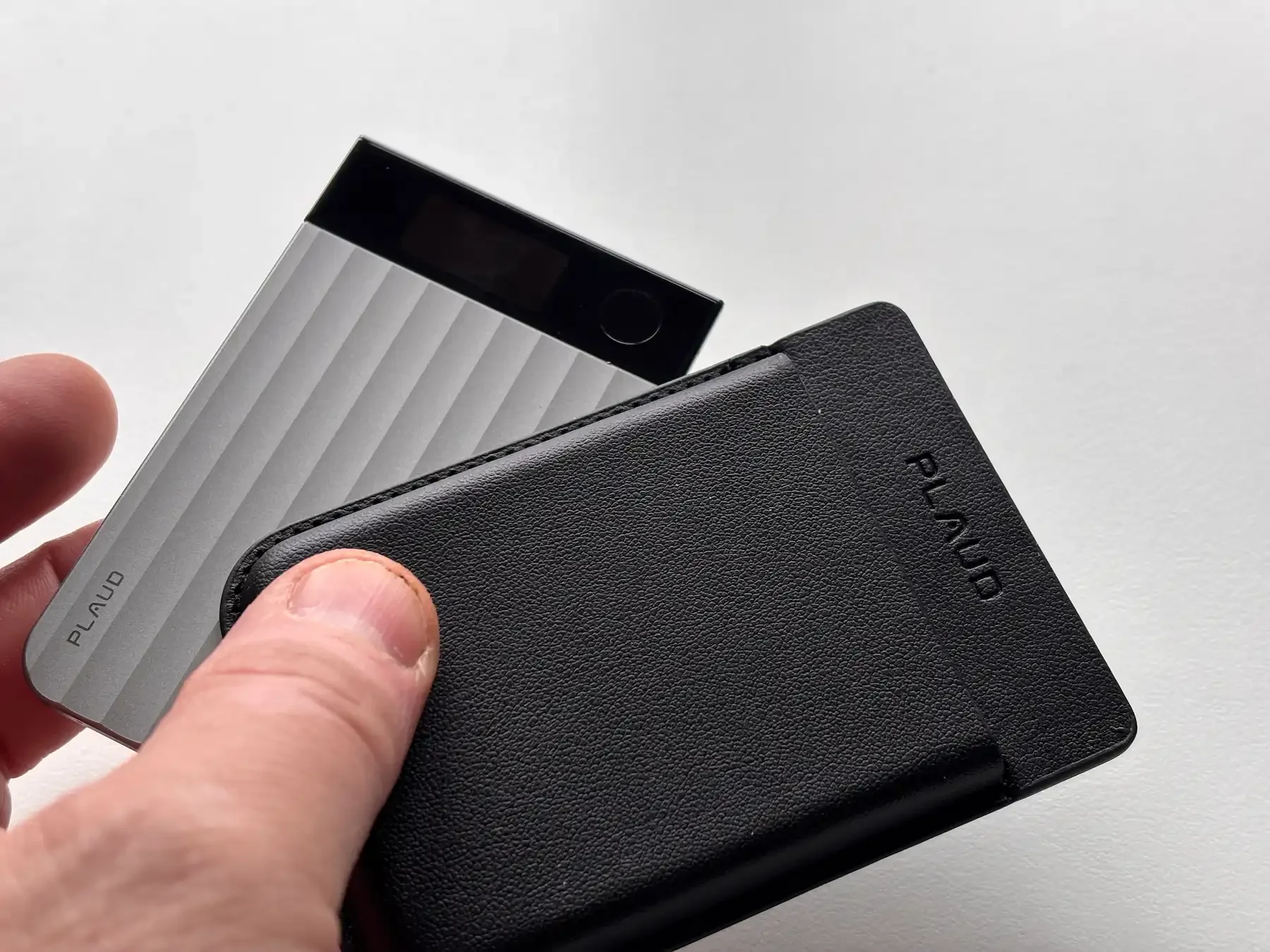 Plaud Note Pro next to its magnetic case during hands-on testing