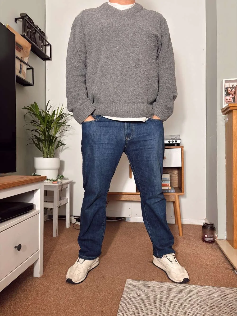 Wearing the Bluffworks Departure Jeans regular fit during real-world testing