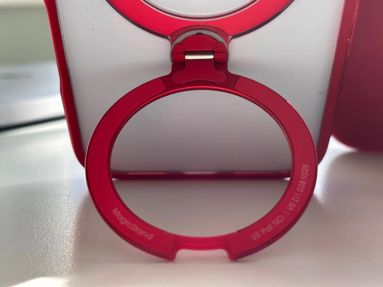 Close-up of CASEKOO MagiStand rotating hinge mechanism on iPhone 17 Pro Max case