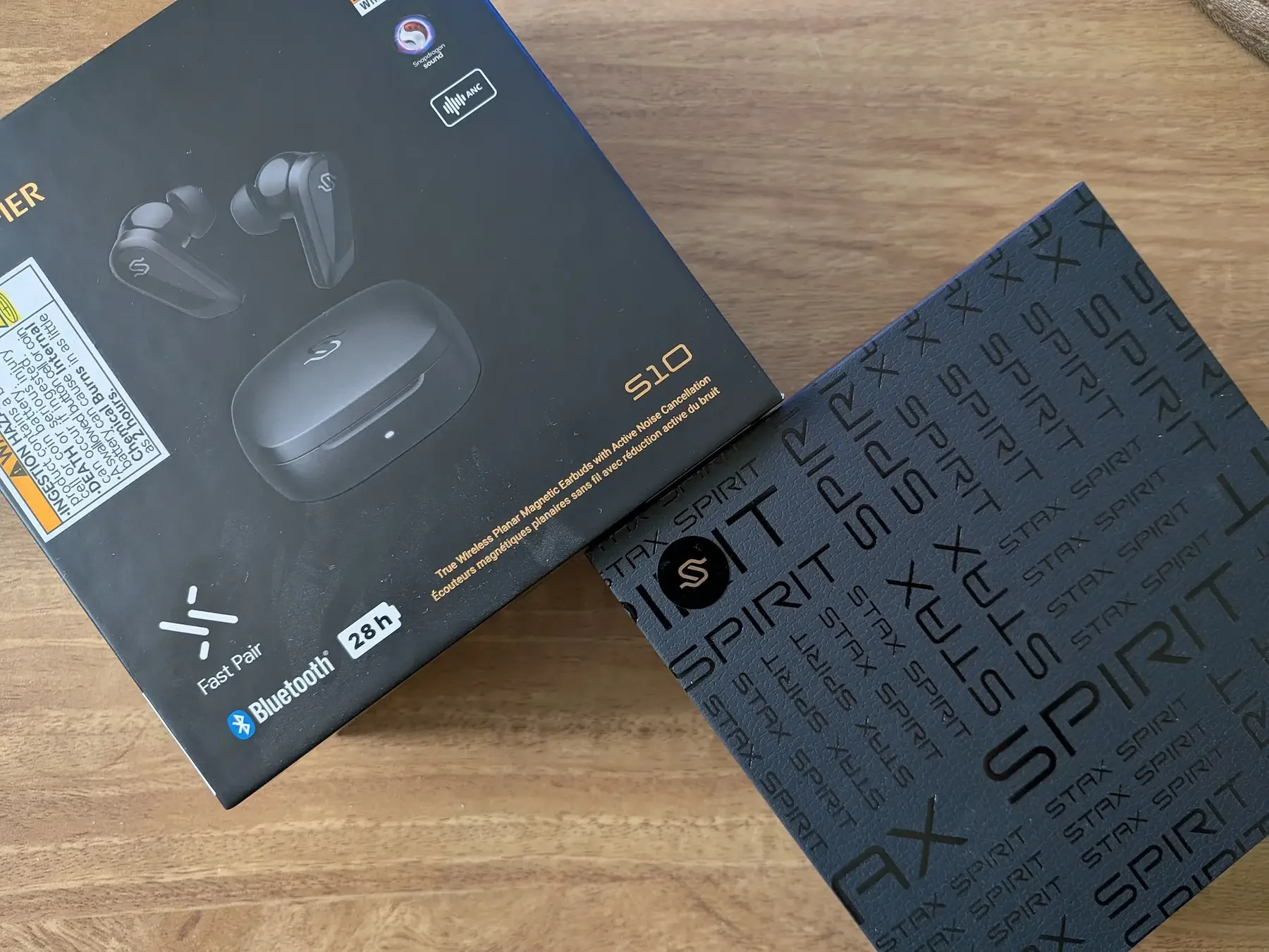 Edifier STAX Spirit S10 retail box and inner STAX Spirit packaging during unboxing