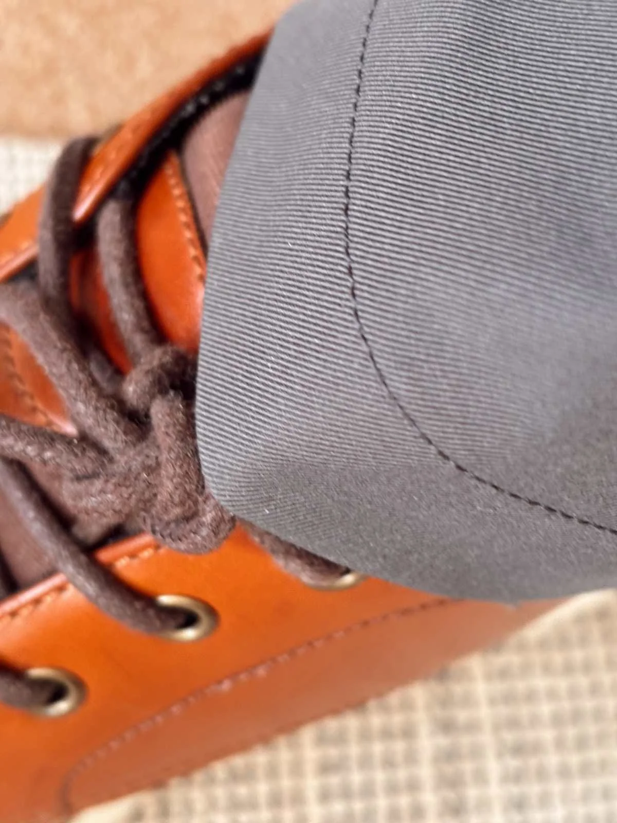 Close-up of Bluffworks Ascender Chinos fabric in Voyager Grey