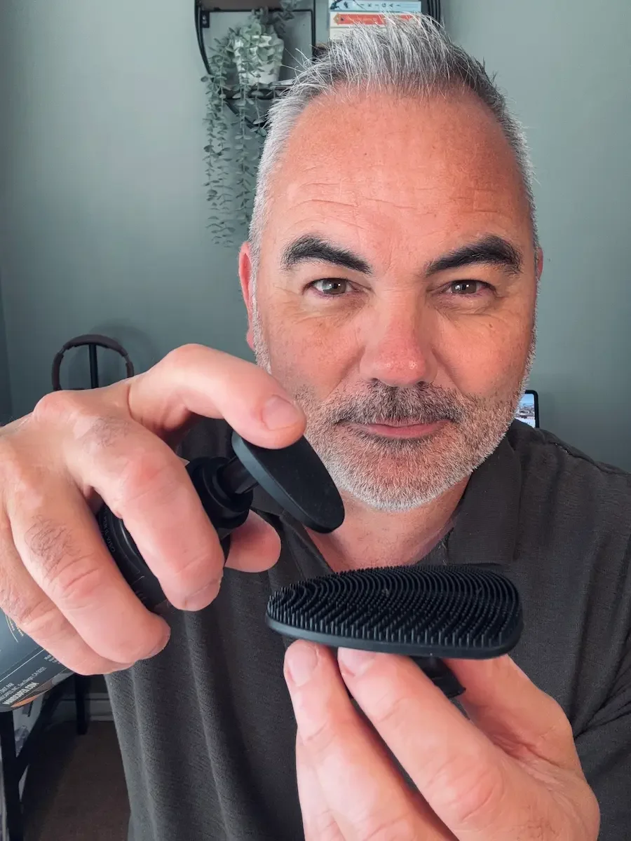 Manscaped Face Wash being applied to The Face Buffer cleansing tool
