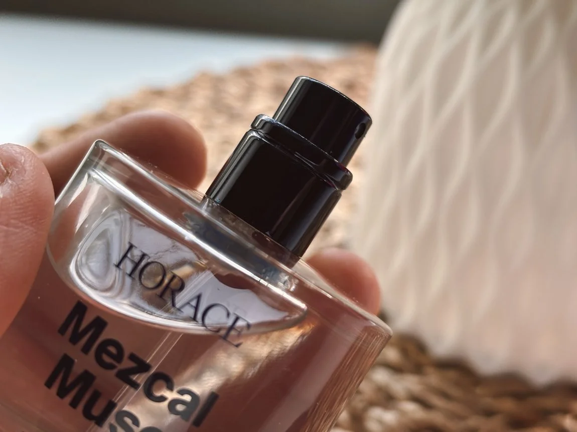 Horace Mezcal Musc Eau de Parfum bottle close-up showing spray nozzle and glass detail