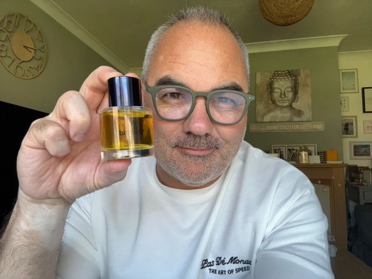 Jerome showing the bottle of Ibiza '87 by Horace