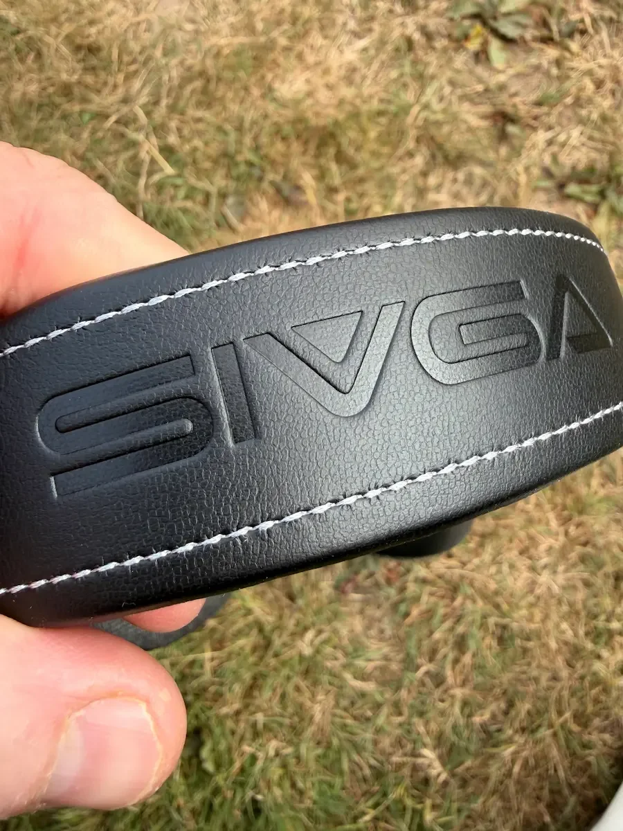 Embossed SIVGA logo on the padded leatherette headband of the Anser headphones.