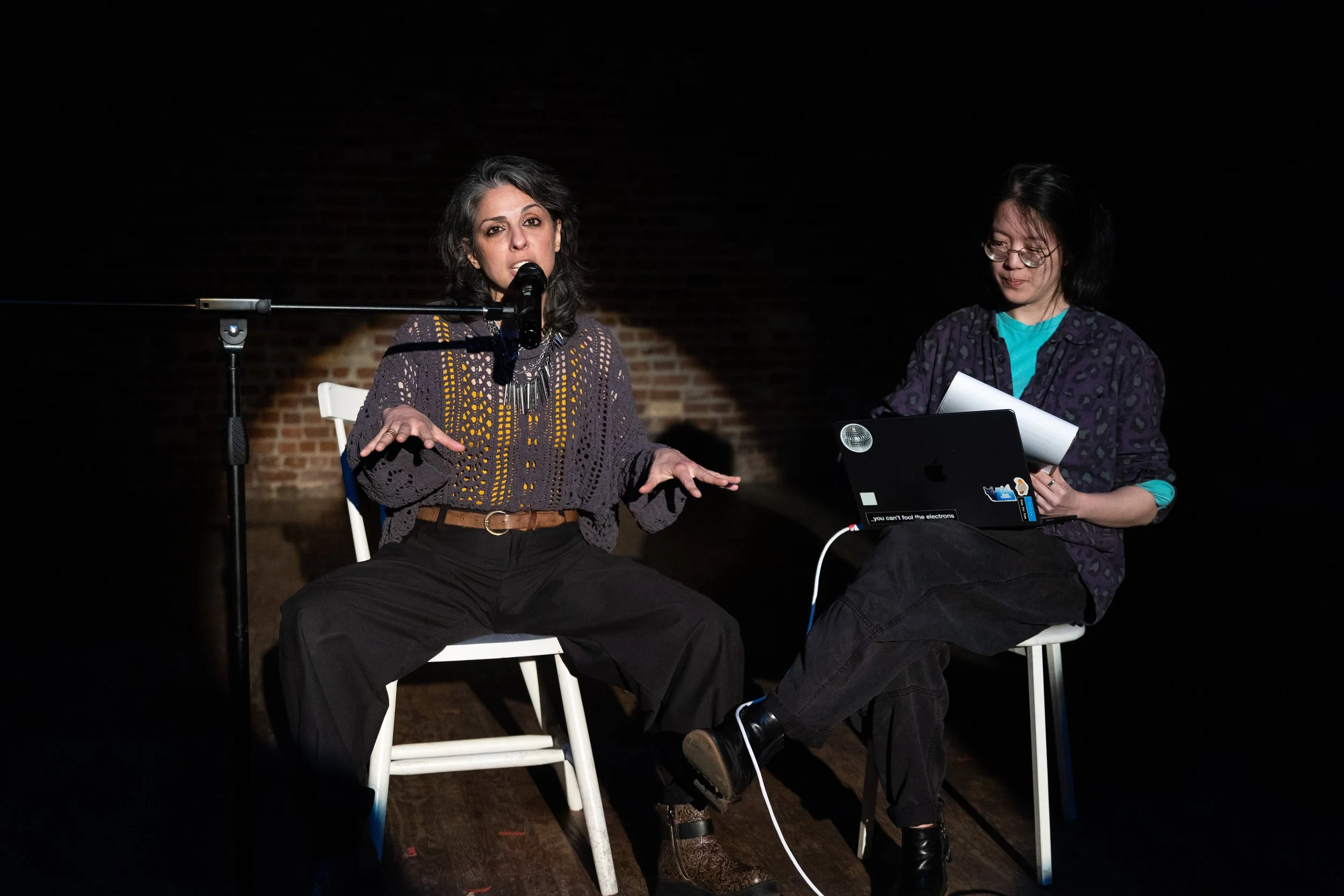 Project Presentations work-in-progress by Container Choir at The Brick. Photo by Lee Rayment. Featured audience storyteller Rawya El Chab and Christina Tang.jpg