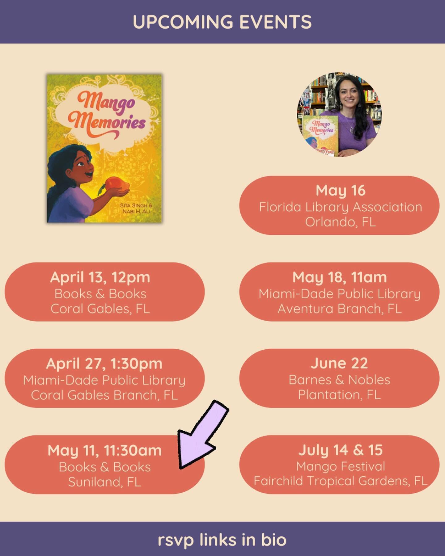 Next Saturday, I&rsquo;ll be at @booksandbooks in Suniland. If you&rsquo;re local, stop by for a storytime in the store&rsquo;s cute &amp; cozy children&rsquo;s book section. 🥭🥭🥭

**registration link in bio**

@nabihaiderali @anneschwartzbooks  @r
