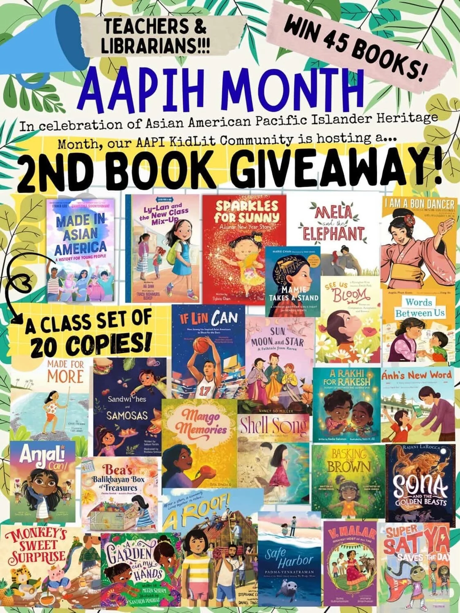 🎊 Happy Asian American Pacific Islander Heritage Month, teachers and librarians!  To celebrate, I have teamed up with my fellow AAPI author and illustrator friends to gift ONE lucky teacher/librarian this extensive collection of AAPI books for his/h