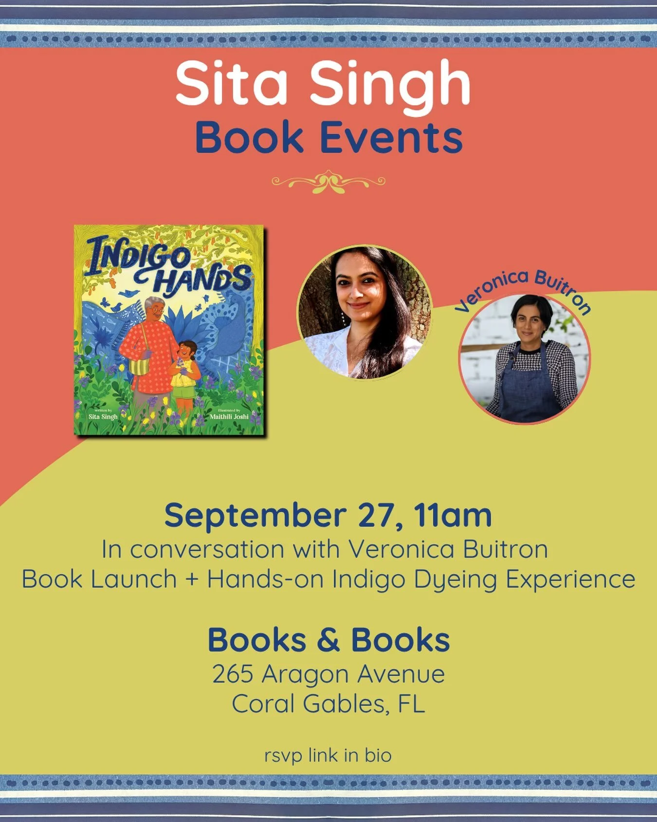 South Florida friends! Please join me at @booksandbooks to celebrate the launch of INDIGO HANDS! 💙

@veronicabuitron and I will share stories and conversations about indigo, followed by a hands-on indigo dyeing experience. Come connect, create, and 