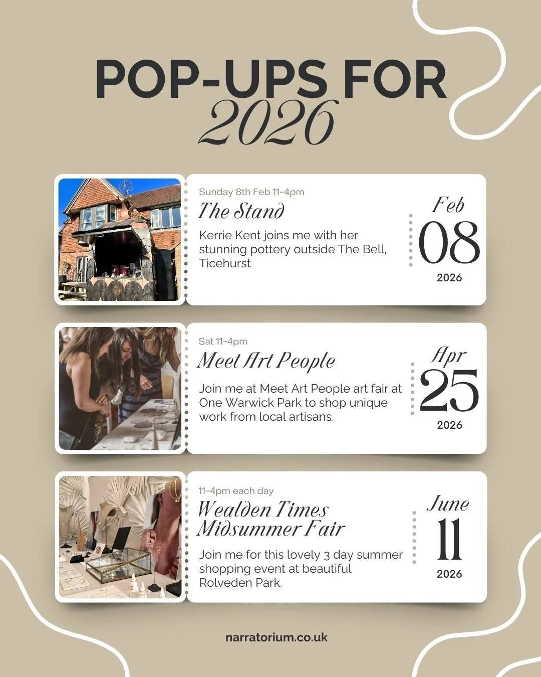 🖤 Some dates for your diary👇Read on to learn more about each pop up and what I&rsquo;ll be showcasing&hellip;

🖤 The Stand - I will be running a sample and end of line sale so chance to grab a bargain! 

🖤 Meet Art People &amp; Wealden I hope to 