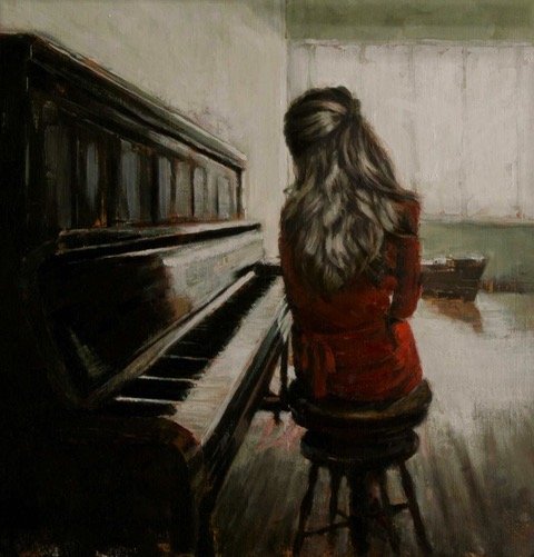 “Piano Daydream”  16x18 oil lined panel