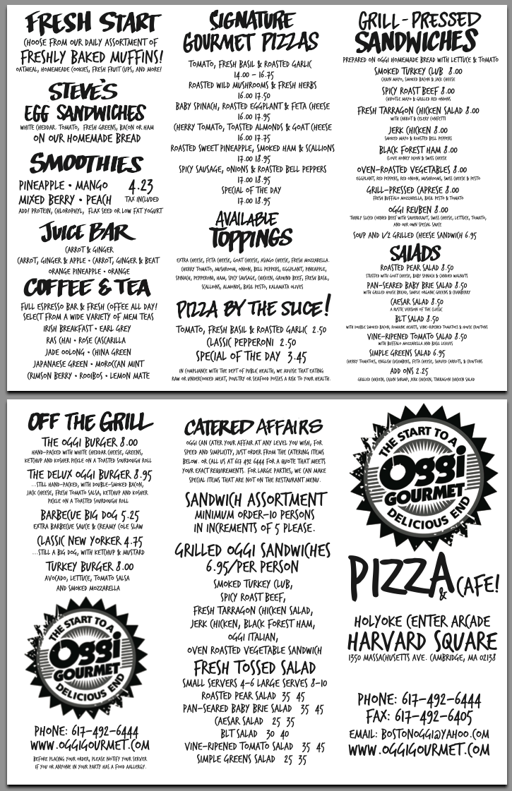 Oggi Gourmet B/W Menu