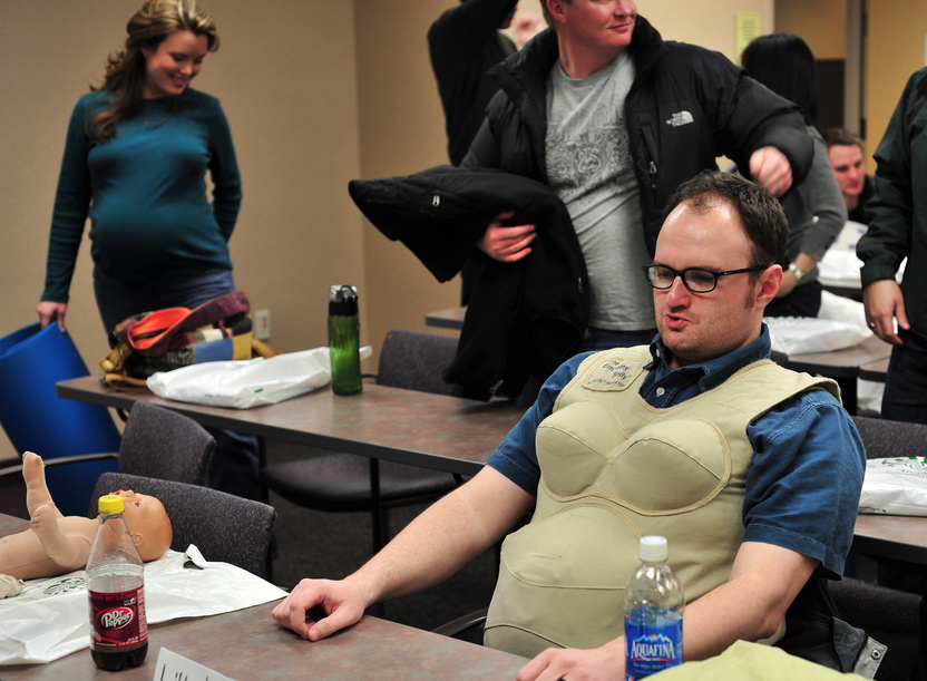 Tell your partner not to worry--pregnancy suits will not be required at this class!