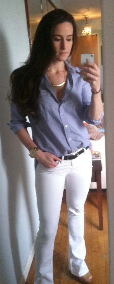 Gap (men's XS) button-down, Mother jeans, all dem gold accessories