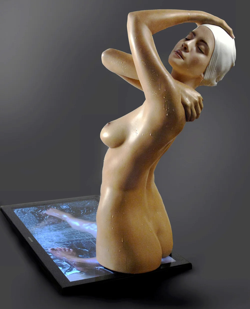 'Monumental Shower with Video' , 2010 Oil on Resin, TV, Video 51 x 48 x 29 inches, Private Collection
