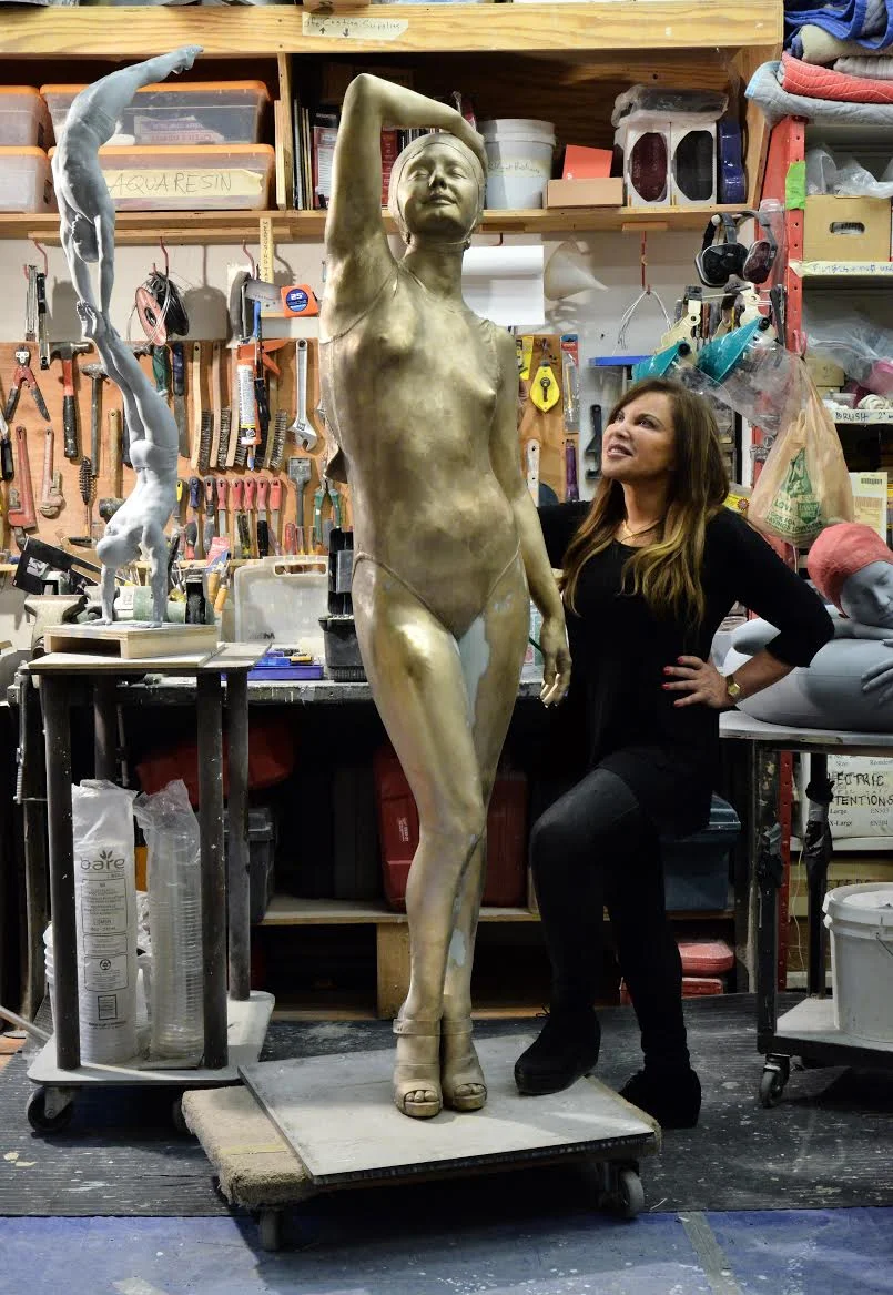 Christina , 2014. Oil on Bronze. 72 x 19 x 14 inches.
