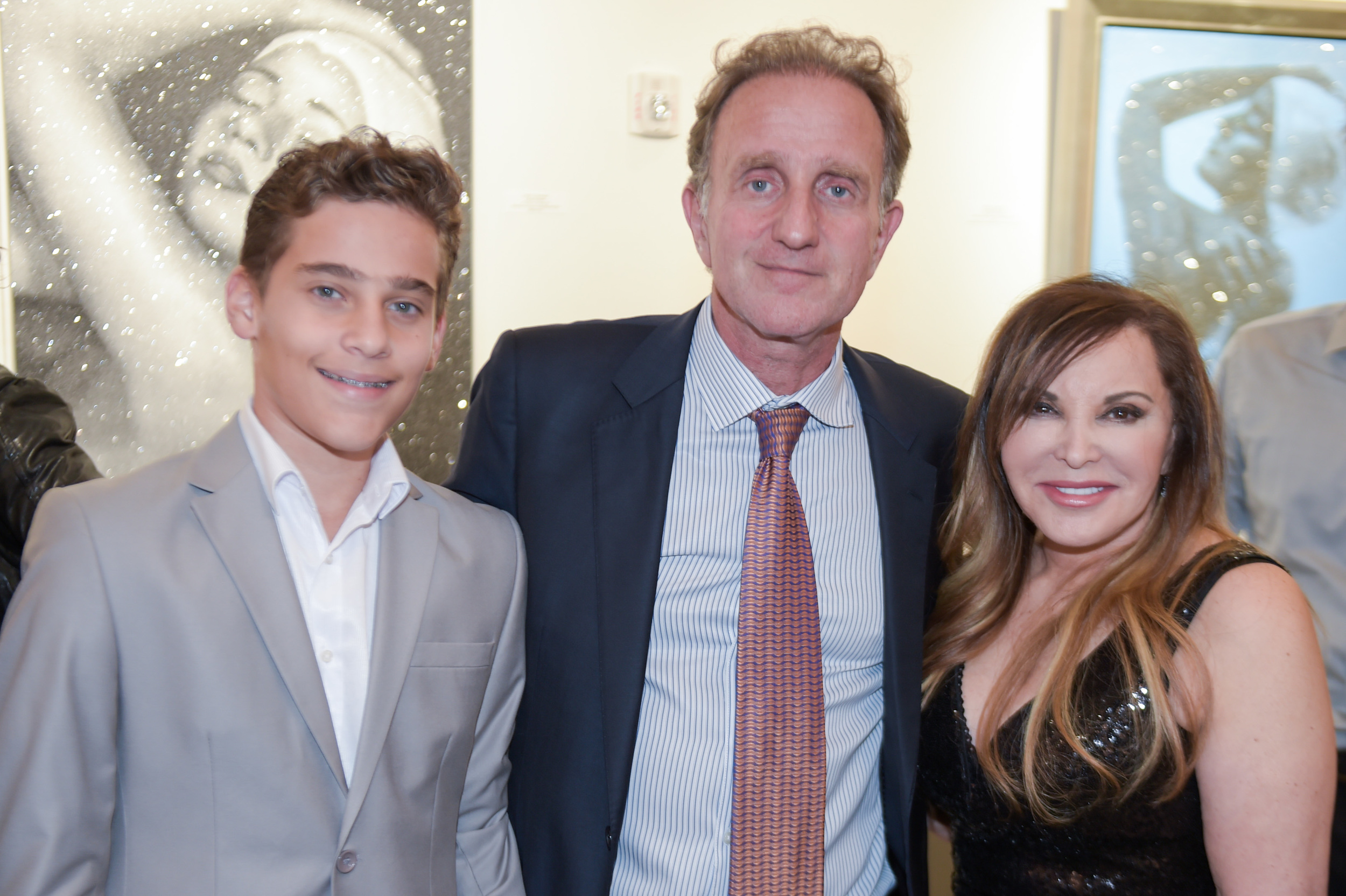 Gallery Owner Bernard Markowicz & son with Carole A. Feuerman at her Solo Show Opening at Markowicz Fine Art, Miami