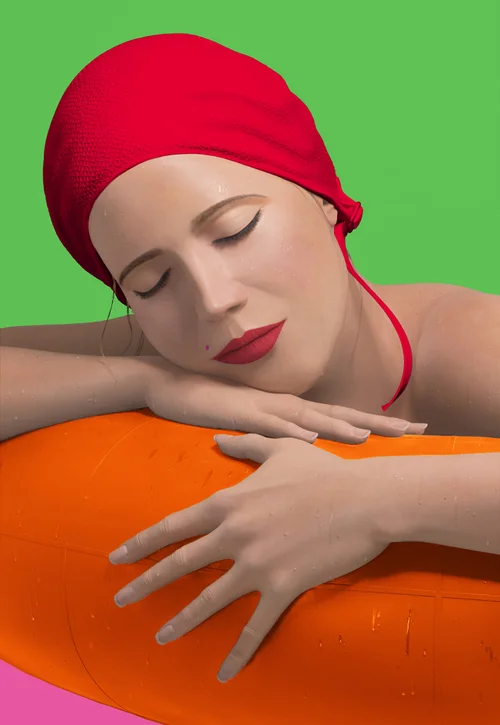Serena with Red Cap, 2012, Archival Mixed Media Print, 33.5 x 24 inches