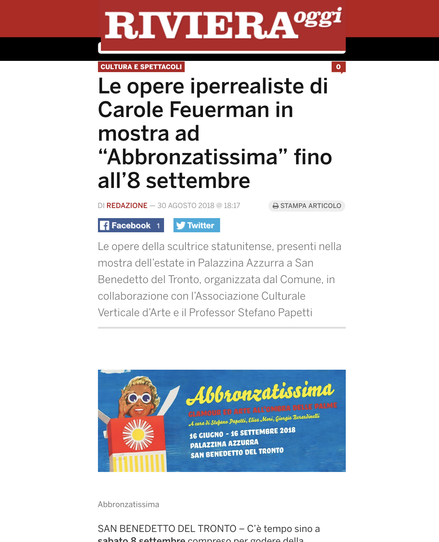 Le opere iperrealiste di Carole Feuerman in mostra ad “Abbronzatissima” fino all’8 settembre