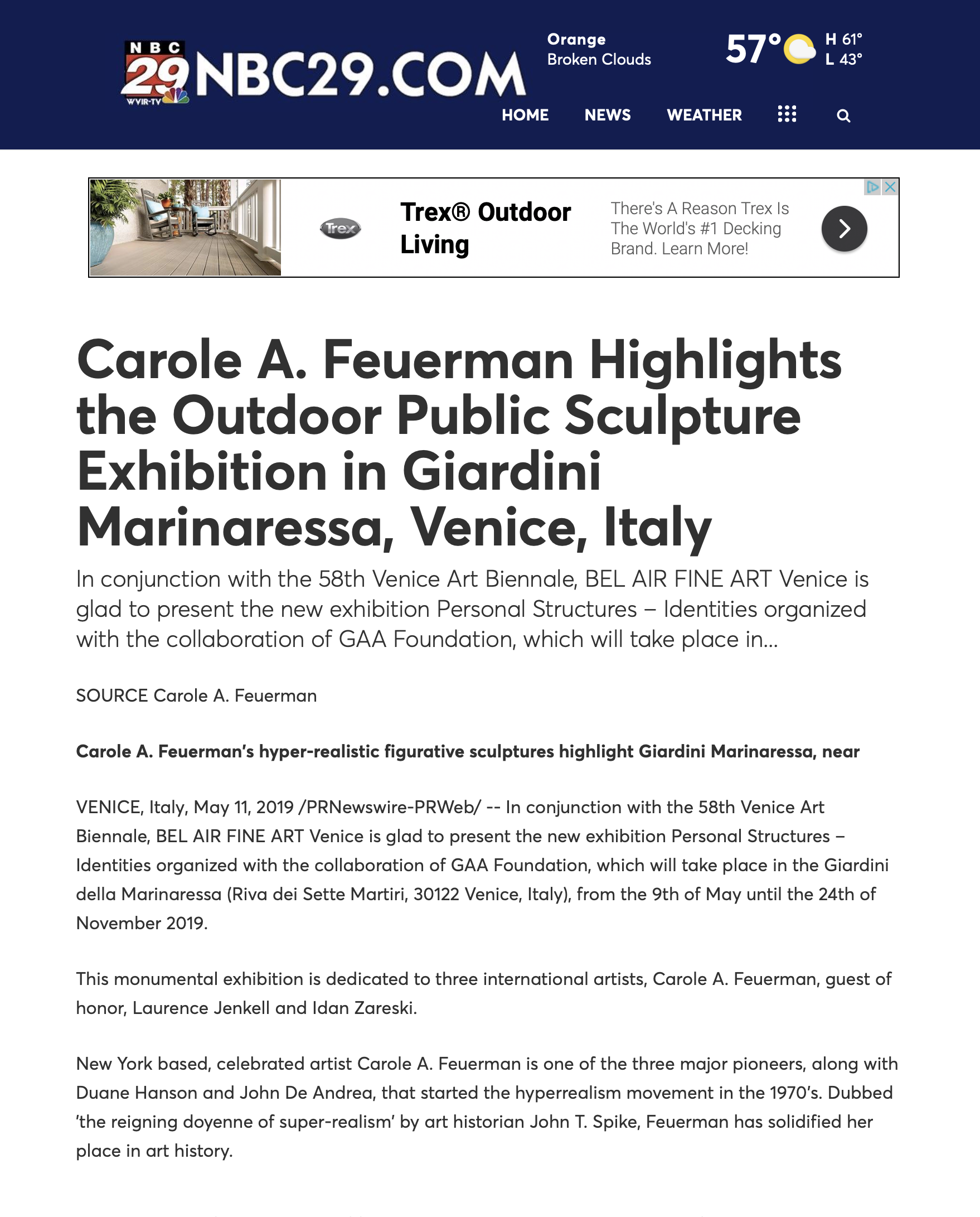 Carole A. Feuerman Highlights the Outdoor Public Sculpture Exhibition in Giardini Marinaressa, Venice, Italy