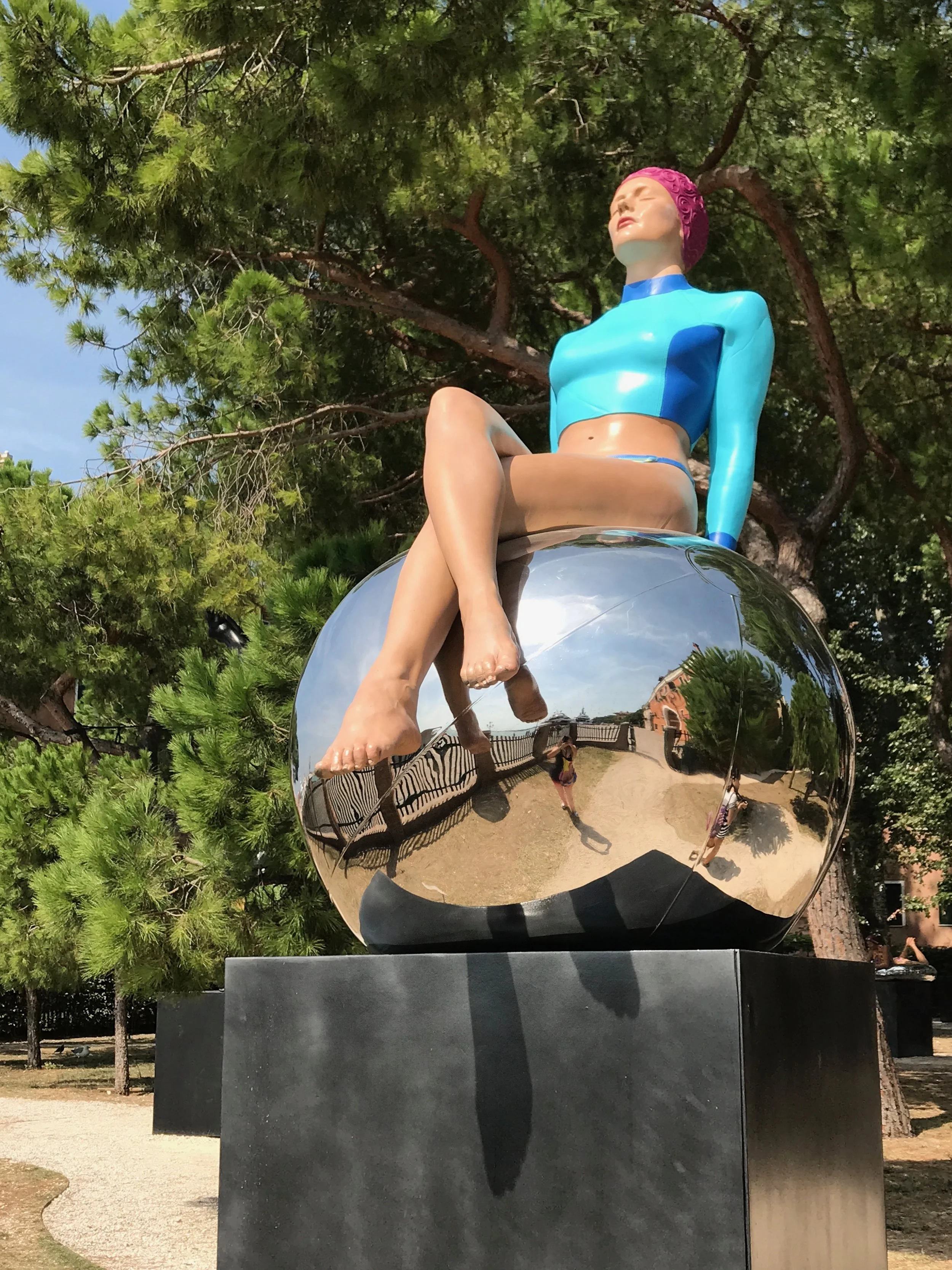  Bibi and the Ball, 2017 Lacquer on Epoxy with Stainless Steel Ball 64 x 46 x 34 in (163 x 117 x 86 cm) 