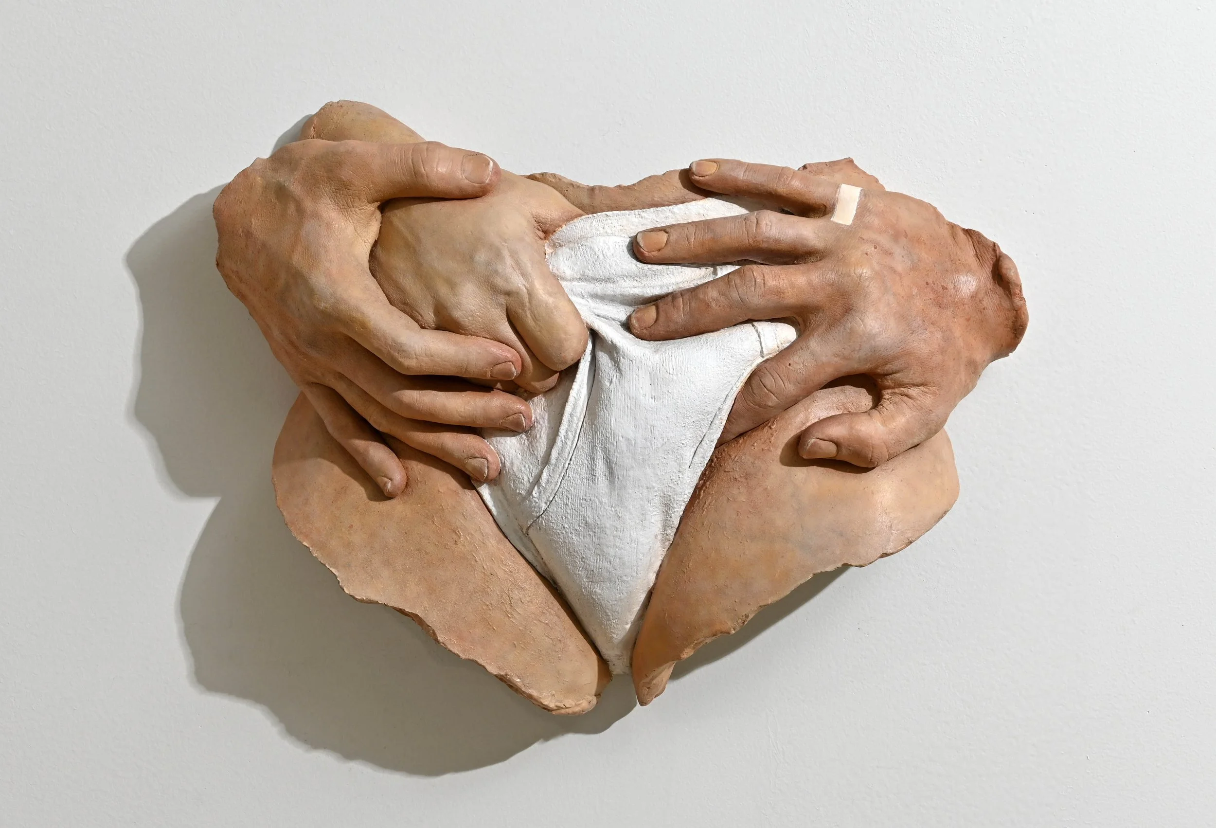Three Hands

 

 1976 | 12 x 14 x 5 in (30 x 35 x 12 cm) | Oil on Resin | Palazzo Bonaparte, Rome, IT 

 Reaching through the void—connection, tension, and the human need to hold on. 