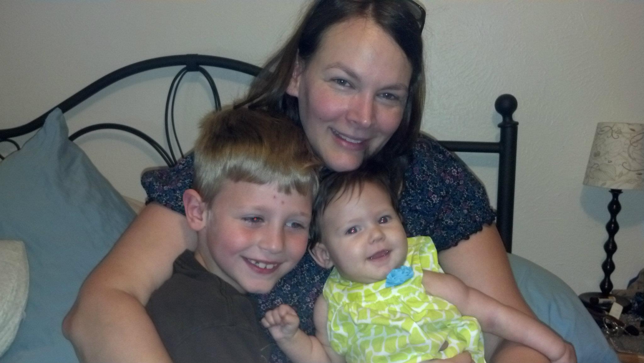 Tiffany in Texas with the kids a month before the chaos of raising both of them together fully kicked in. Note the optimistic smile!