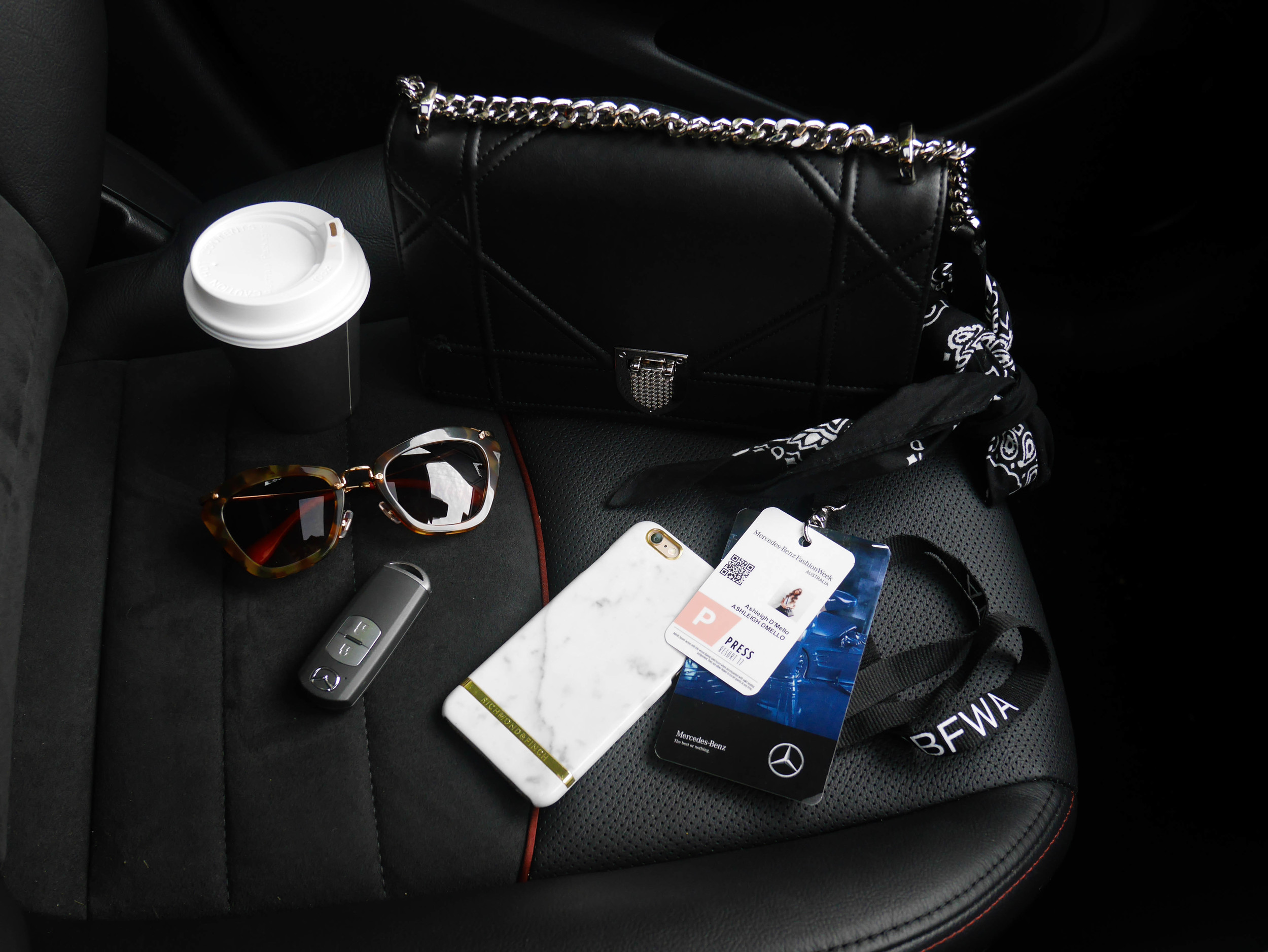 On the go essentials - featuring Miu Miu sunglasses from Sunglass Hut and the Mazda CX3
